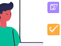 Person with check boxes on the screen beside them.